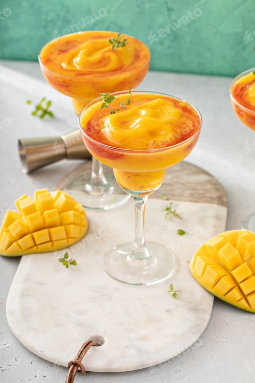 Preview: Mangonada margarita coctail, frozen mango margarita with chamoy