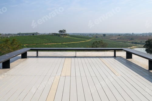 Preview: Bench on wooden patio of roof with tea plantation