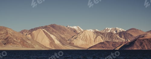 Preview: Landscape image of Pangong lake with mountains view and blue sky background