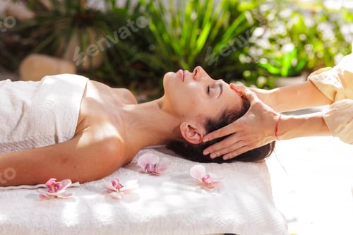 Preview: Outdoor Head Massage Spa Treatment in Natural Wellness Resort Setting