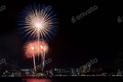 Preview: Firework blast in dark sky at night celebration new year count down