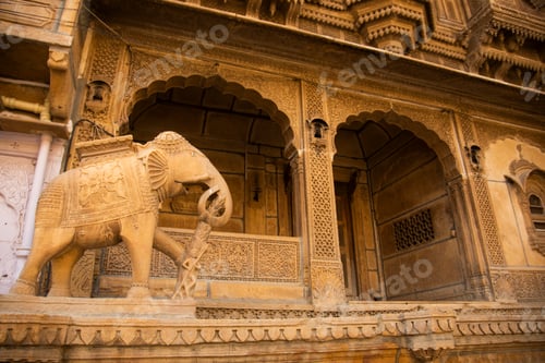 Preview: The beautiful historical building made of golden limestone in Jaisalmer, Rajasthan, India