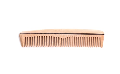 Preview: New wooden hair comb on white background, top view