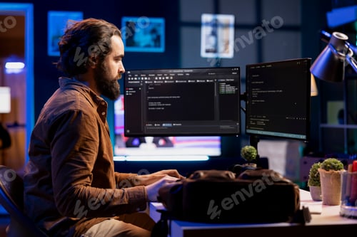Preview: System administrator working from home, testing and debugging Javascript code