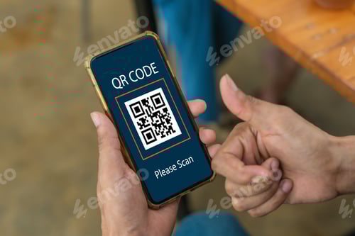 Preview: QR code scanning payment and verification. Hand using mobile smart phone scan QR code