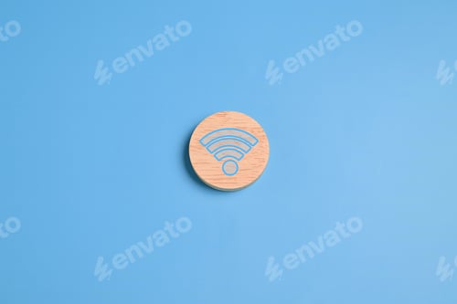 Preview: WiFi sign icon, Free WiFi on wooden block on background