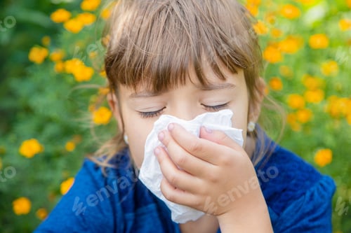Preview: Seasonal allergy in a child. Coryza. Selective focus.