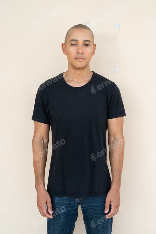 Preview: Portrait of handsome bald man wearing t-shirt