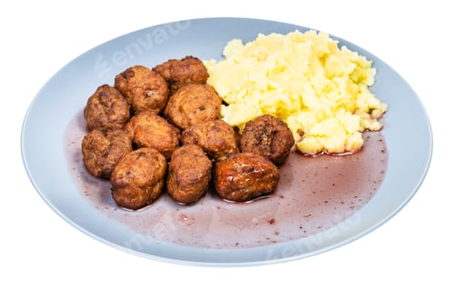 Preview: Tasty Meatballs and Mashed Potatoes on a Plate