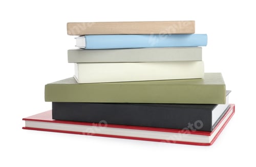Preview: Stack of different books on white background