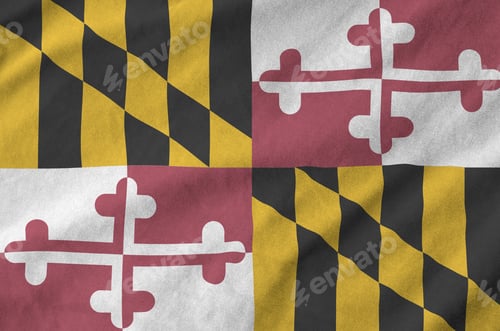 Preview: Maryland US state flag depicted on folded wavy fabric of old cloth