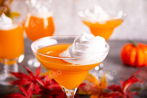 Preview: Pumpkin fall seasonal drink cocktail latte with spices and whipped cream