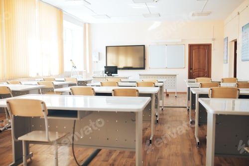 Preview: Empty school class during school holidays, back to school, children education
