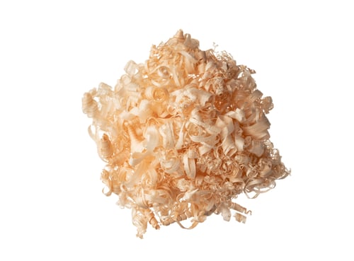 Visualização: Cachos de aparas de madeira isolados no fundo branco