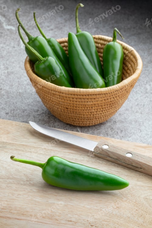 Preview: Basket with fresh green jalapeno peppers