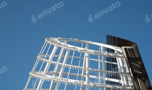 Preview: Residential office building construction site and cranes during a vibrant summer day with blue sky