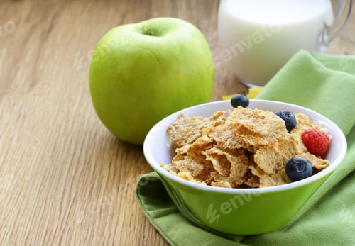 Preview: muesli with milk and fruit healthy food breakfast