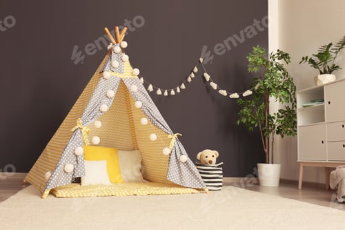 Preview: Cozy kids room interior with play tent and toys