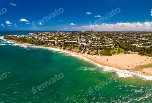 Preview: Aerial panoramic images of Dicky Beach, Caloundra, Australia
