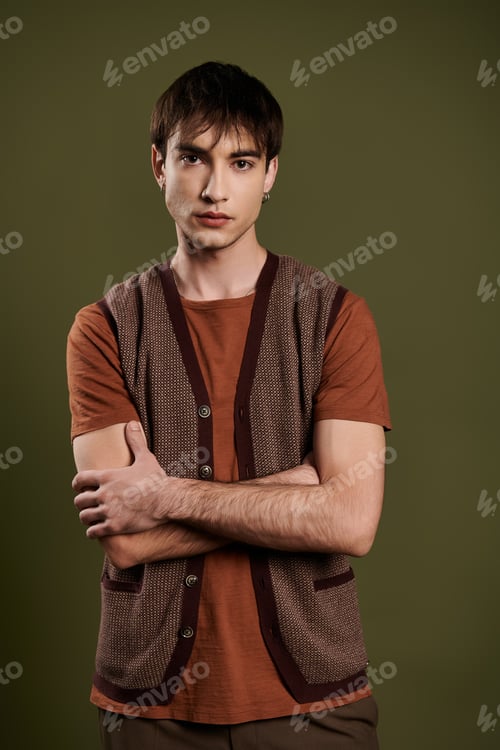 Preview: A Confident Man Posing in a Knitted Vest