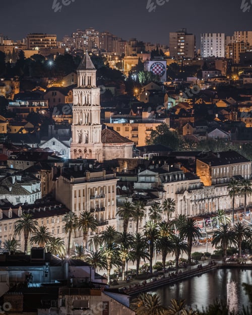 Preview: Vibrant Night Cityscape of Split seeing from Marjan hill viewpoint, Croatia