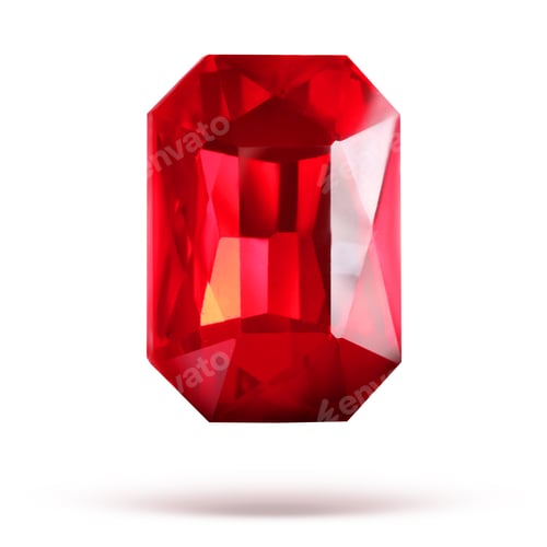Preview: Red shiny gemstone in air on white background