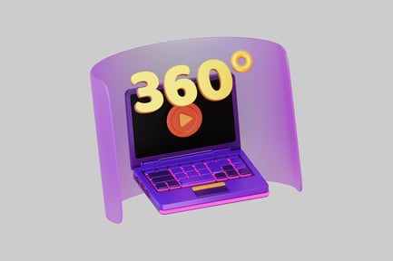 Preview: Laptop with play button and circular graphics