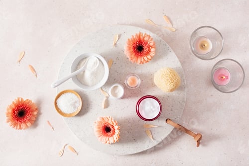 Preview: skincare products and daisy flowers. natural cosmetics for home spa treatment