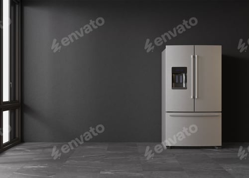 Preview: Refrigerator standing in empty room. Free, copy space for text or other objects. Household