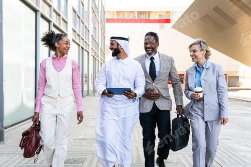 Preview: Group of multiethnic business people meeting an emirati businessman