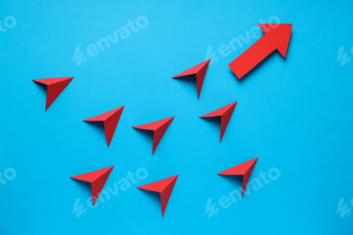 Preview: Business, startup and sponsorship concept with arrows on blue background