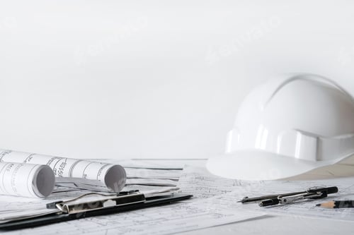 Preview: architect design working drawing sketch plans blueprints and making architectural construction model