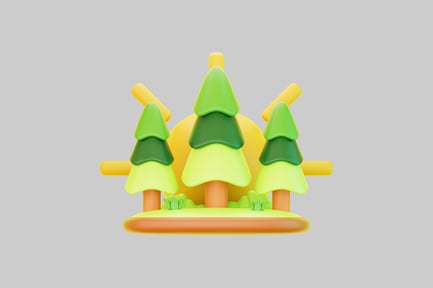 Île avec arbres et structure en forme de tour