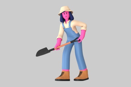 Visualização: Jardineiro de desenhos animados com ítem de pá