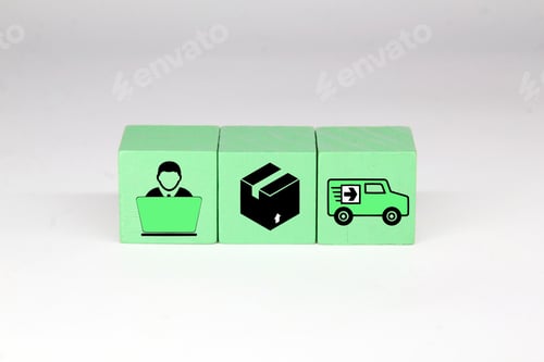 Preview: colored cubes with online buying and shipping tools