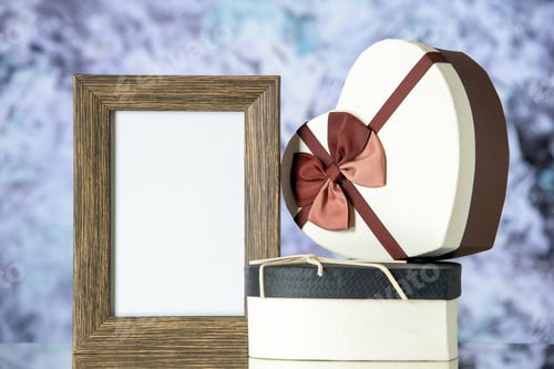Preview: front view valentines day presents with picture frame on light background passion marriage family
