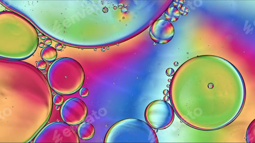 Preview: Abstract Colorful Food Oil Drops Bubbles and spheres Flowing on Water Surface