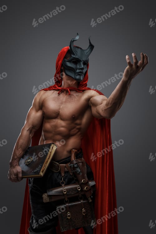 Preview: Powerful wizard of dark cult with red cloak and black mask