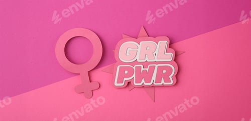 Preview: Half tones of hands raised upwards with closed fists. Feminists fighting.