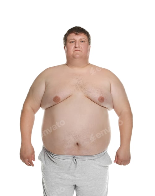 Preview: Portrait of overweight man posing on white background
