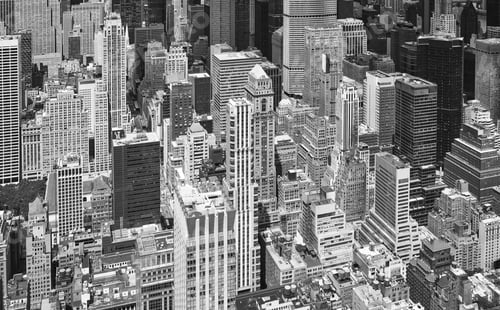 Preview: Black and white aerial picture of Manhattan skyscrapers, NYC.
