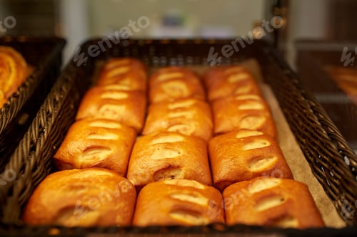 Preview: close up of buns at bakery or grocery store