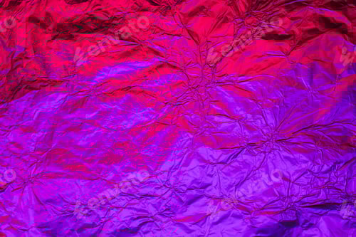 Preview: Purple red deformed background made of neon lights foil. Trendy duotone texture