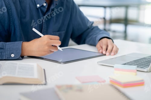 Preview: Using stylus and digital tablet for online learning and communication.