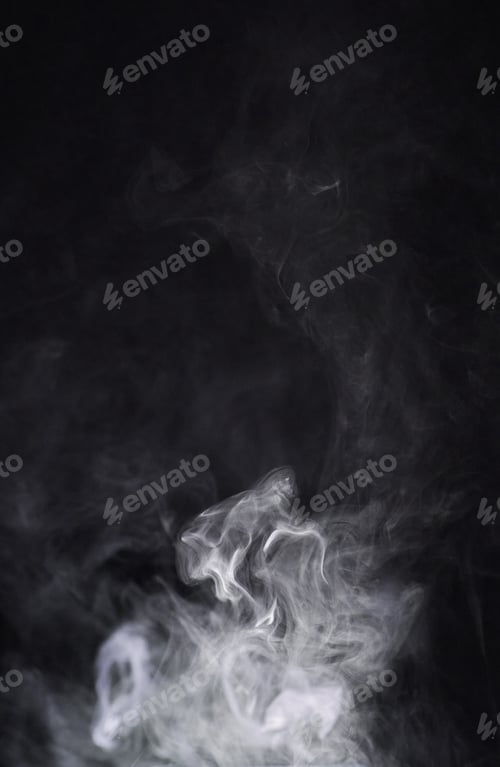 Preview: Smoke, dark background and incense, fog or gas on mockup space wallpaper. Cloud, smog and magic eff