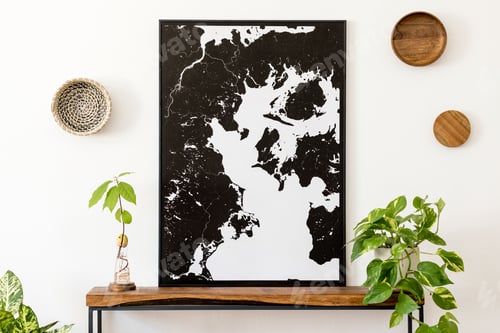 Preview: Creative composition of home interior design with mock up poster frame.