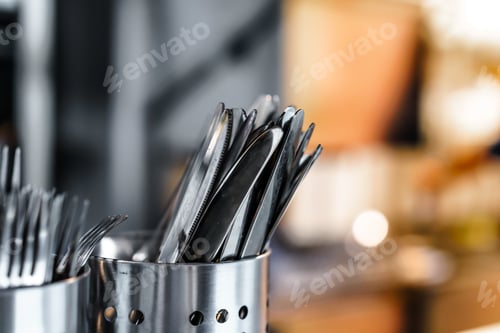 Preview: Metal cutlery drainers in a professional kitchen in a restaurant