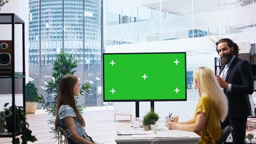 Preview: Financial adviser doing presentation on green screen