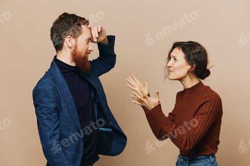 Preview: Man and woman couple in a relationship quarrel, yelling, psychological violence in the family