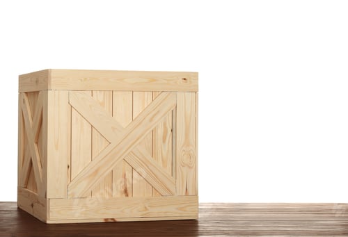 Preview: Wooden crate on table against white background. Space for text